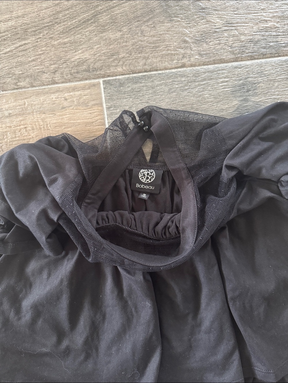 bobeau Black Sheer Yoke Layered Short Sleeve Tunic - Picture 3 of 5